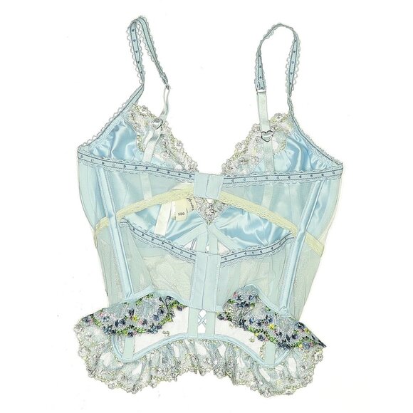 For Love & Lemons Blue Floral Embroidered Bustier Bralette Croquette Corset Top - Picture 7 of 15